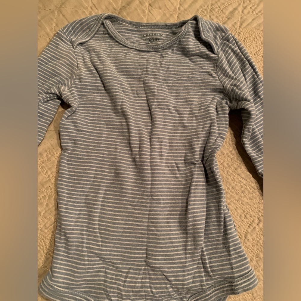 Carter’s- 24 month- Blue & white striped long sleeve Onsie